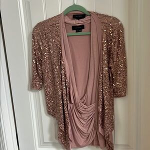 Pink Sequin Cardigan with Draped shirt